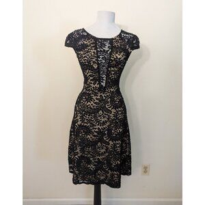 AQUA Black Lace Midi Cap Sleeve Dress Size XS
